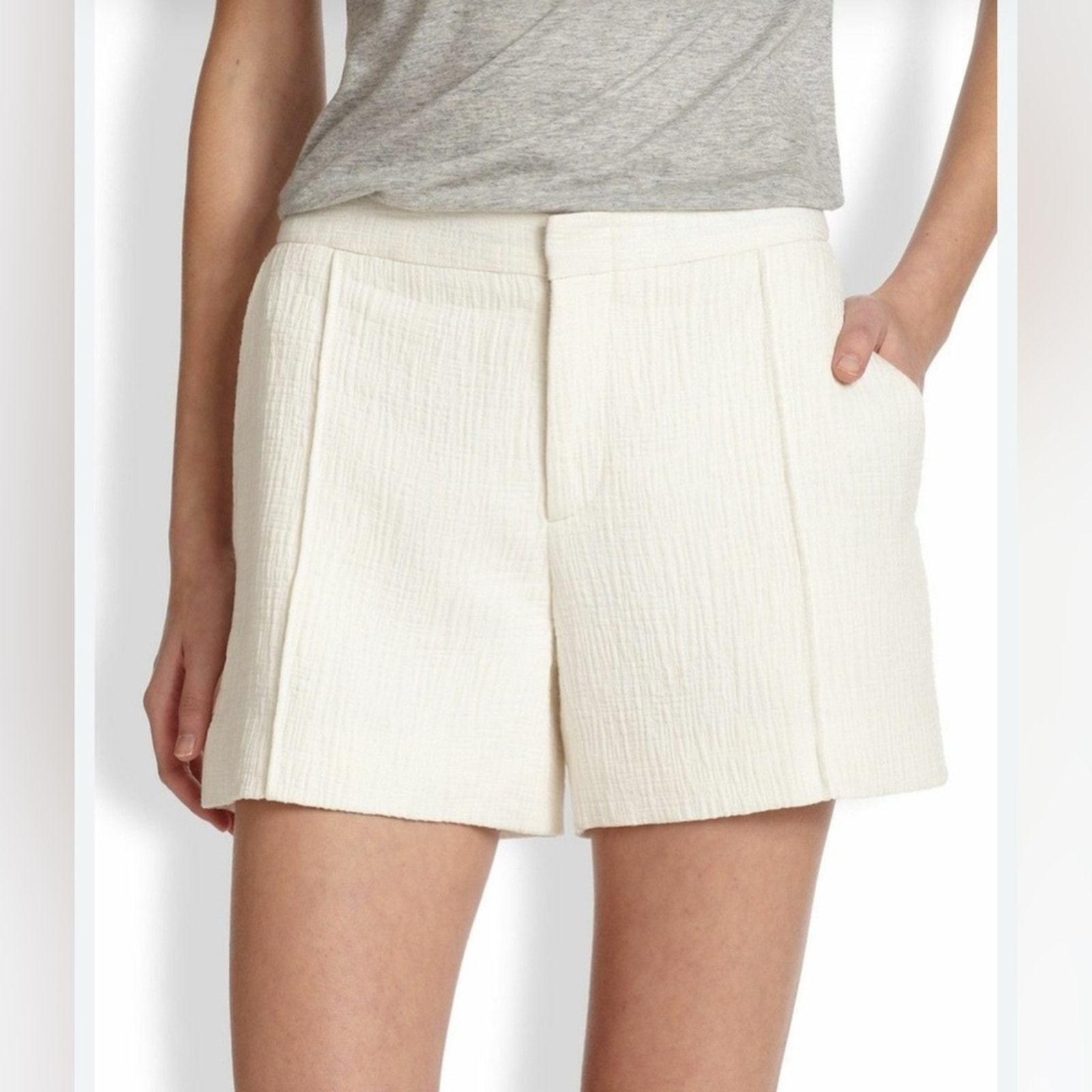 Nwt Vince Pintuck Jacquard Cotton Blend Shorts In Cream Size 8 Msrp $245